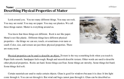 Print <i>Describing Physical Properties of Matter</i> reading comprehension.