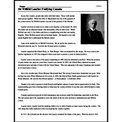 Print <i>Sir Wilfrid Laurier: Unifying Canada</i> reading comprehension.