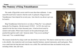 Print <i>The Mummy of King Tutankhamun</i> reading comprehension.