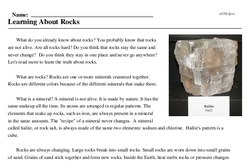 Print <i>Learning About Rocks</i> reading comprehension.