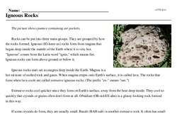 Print <i>Igneous Rocks</i> reading comprehension.