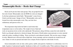 Print <i>Metamorphic Rocks -- Rocks that Change</i> reading comprehension.