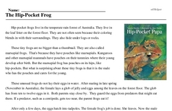 Print <i>The Hip-Pocket Frog</i> reading comprehension.