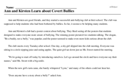 Print <i>Ann and Kirsten Learn about Covert Bullies</i> reading comprehension.