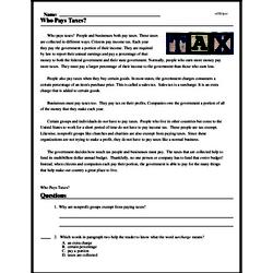 Who Pays Taxes? - Reading Comprehension Worksheet | edHelper