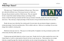 Print <i>Who Pays Taxes?</i> reading comprehension.