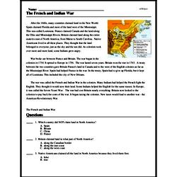 The French and Indian War - Reading Comprehension Worksheet | edHelper