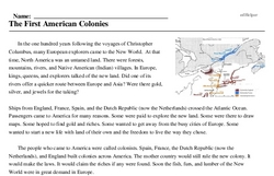 Print <i>The First American Colonies</i> reading comprehension.