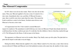 Print <i>The Missouri Compromise</i> reading comprehension.