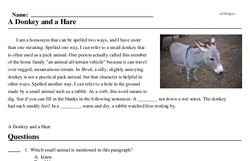 Print <i>A Donkey and a Hare</i> reading comprehension.