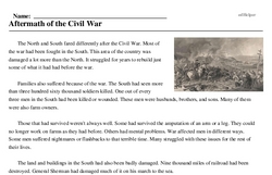 Print <i>Aftermath of the Civil War</i> reading comprehension.