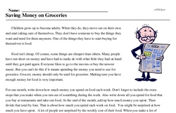 Print <i>Saving Money on Groceries</i> reading comprehension.