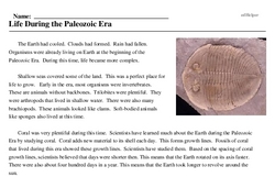 Print <i>Life During the Paleozoic Era</i> reading comprehension.
