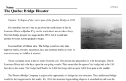 Print <i>The Quebec Bridge Disaster</i> reading comprehension.
