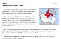 Print <i>Nunavut and Confederation</i> reading comprehension.