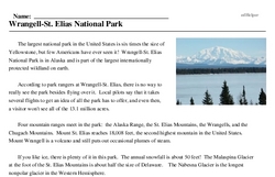 Print <i>Wrangell-St. Elias National Park</i> reading comprehension.