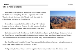 Print <i>The Grand Canyon</i> reading comprehension.