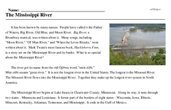 Print <i>The Mississippi River</i> reading comprehension.