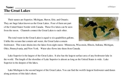 Print <i>The Great Lakes</i> reading comprehension.