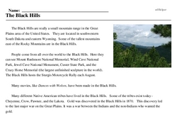 Print <i>The Black Hills</i> reading comprehension.