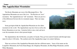 Print <i>The Appalachian Mountains</i> reading comprehension.