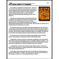 Our Economy and the U.S. Constitution - Reading Comprehension Worksheet |  edHelper