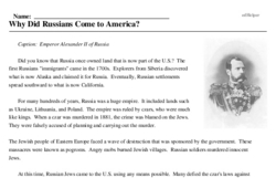 Print <i>Why Did Russians Come to America?</i> reading comprehension.
