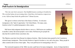 Print <i>Pull Factors in Immigration</i> reading comprehension.