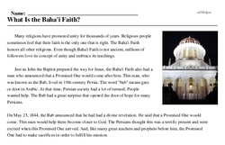 Print <i>What Is the Baha'i Faith?</i> reading comprehension.