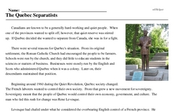 Print <i>The Quebec Separatists</i> reading comprehension.