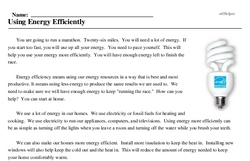 Print <i>Using Energy Efficiently</i> reading comprehension.