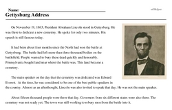 Print <i>Gettysburg Address</i> reading comprehension.