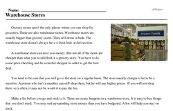 Print <i>Warehouse Stores</i> reading comprehension.