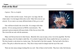 Print <i>Fish of the Reef</i> reading comprehension.