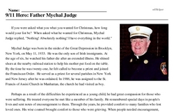 Print <i>9/11 Hero: Father Mychal Judge</i> reading comprehension.