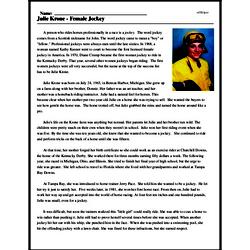 Print <i>Julie Krone - Female Jockey</i> reading comprehension.