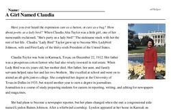 Print <i>A Girl Named Claudia</i> reading comprehension.