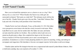 Print <i>A Girl Named Claudia</i> reading comprehension.