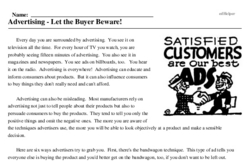 Print <i>Advertising - Let the Buyer Beware!</i> reading comprehension.