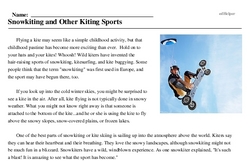 Print <i>Snowkiting and Other Kiting Sports</i> reading comprehension.
