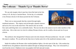 Print <i>The Coliseum -- Thumbs Up or Thumbs Down?</i> reading comprehension.