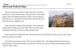 Print <i>The Great Wall of China</i> reading comprehension.