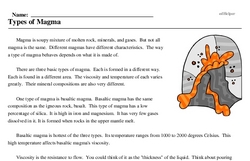 Print <i>Types of Magma</i> reading comprehension.