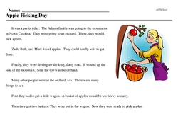 Print <i>Apple Picking Day</i> reading comprehension.
