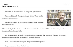 Print <i>Ron's First Card</i> reading comprehension.