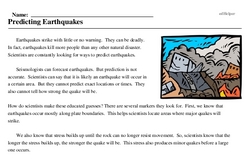 Print <i>Predicting Earthquakes</i> reading comprehension.