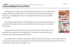 Print <i>Understanding Grocery Fliers</i> reading comprehension.