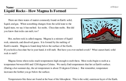 Print <i>Liquid Rocks - How Magma Is Formed</i> reading comprehension.