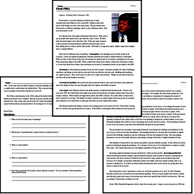 Fiscal Policy - Reading Comprehension Worksheet | edHelper