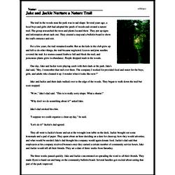 Print <i>Jake and Jackie Nurture a Nature Trail</i> reading comprehension.